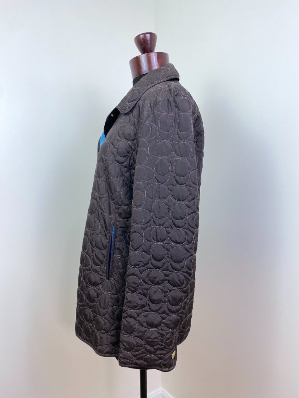 Coach Signature C Quilted Barn Jacket Brown Blue Size M Vintage - Picture 6 of 16